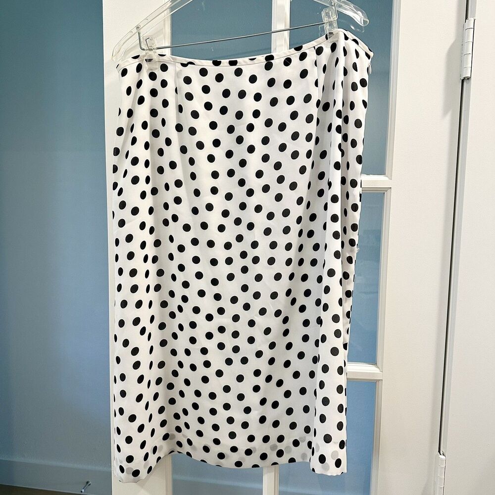 Le Suit Skirt Women Sz 16 White Black Polka Dot Career Lined 32 W x27.5 L" Midi